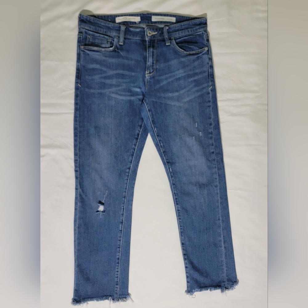 Pilcro and the Letterpress Slim Boyfriend Jeans Women's 28 Blue Distressed Denim